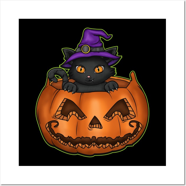 Cat Witch Funny Jack O Lantern Kitten Lover Gift Wall Art by Dr_Squirrel